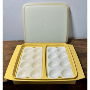 Vintage Tupperware Deviled Egg Keeper Carrier Tray Container Harvest Gold 723-4